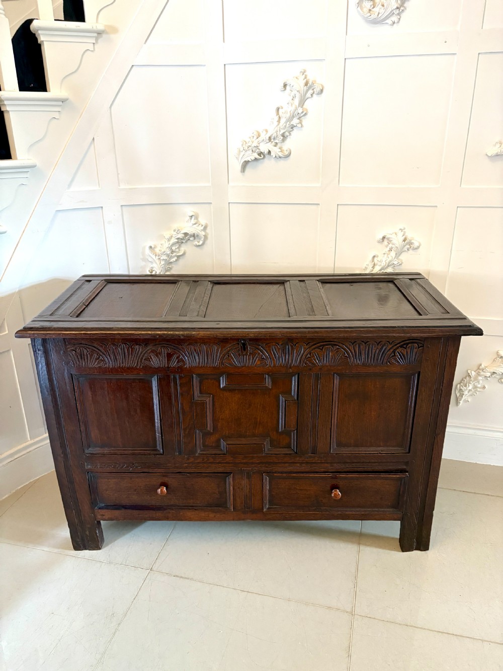 Antique 17th Century Quality Oak Mule Chest 