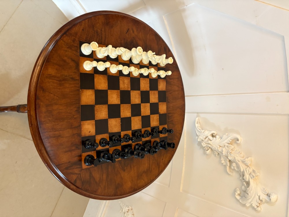 Antique Victorian Quality Burr Walnut Chess Top Games Table View III