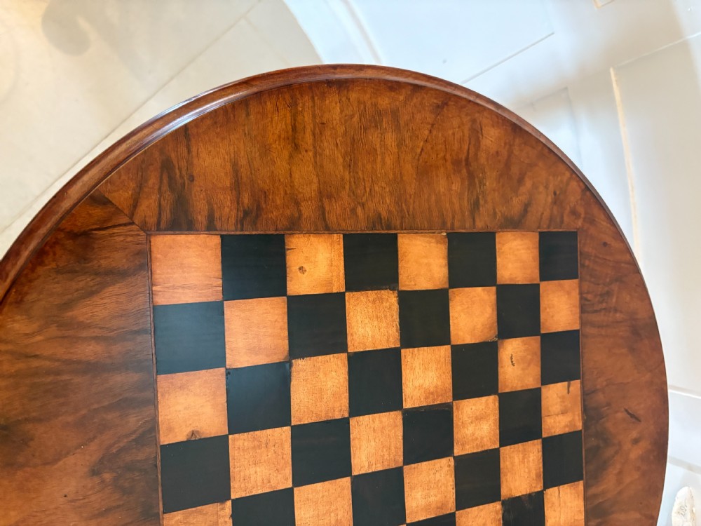 Antique Victorian Quality Burr Walnut Chess Top Games Table View X