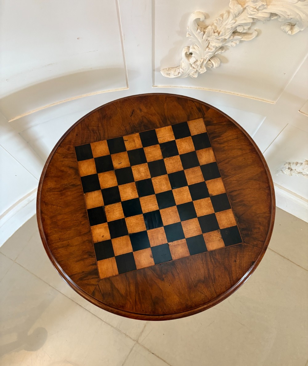 Antique Victorian Quality Burr Walnut Chess Top Games Table View XII