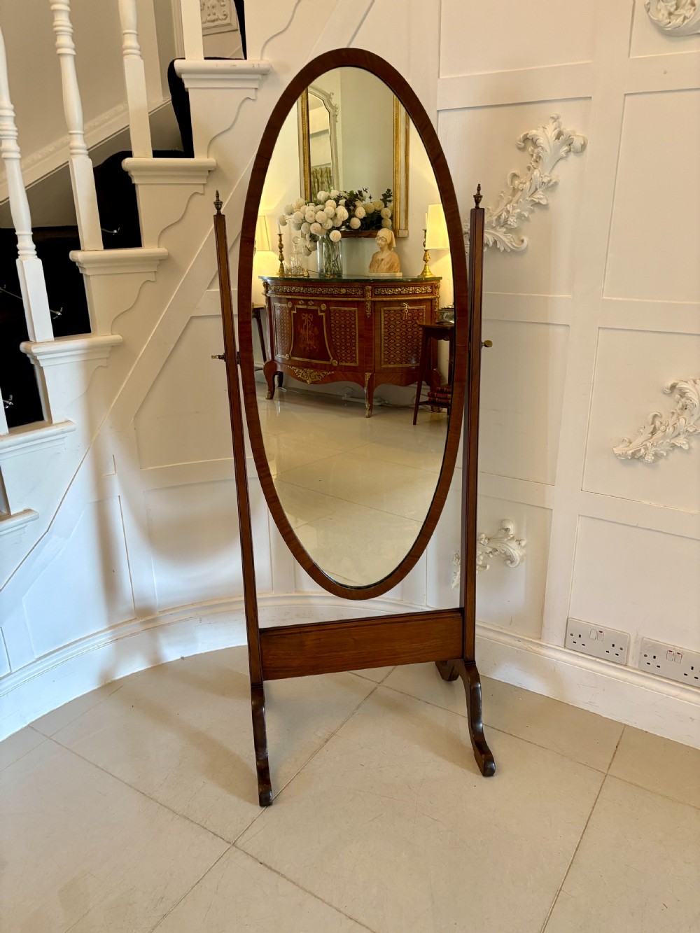 Antique Edwardian Quality Mahogany Cheval Mirror 