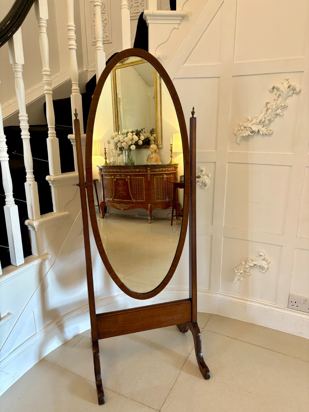 Antique Edwardian Quality Mahogany Cheval Mirror  View II