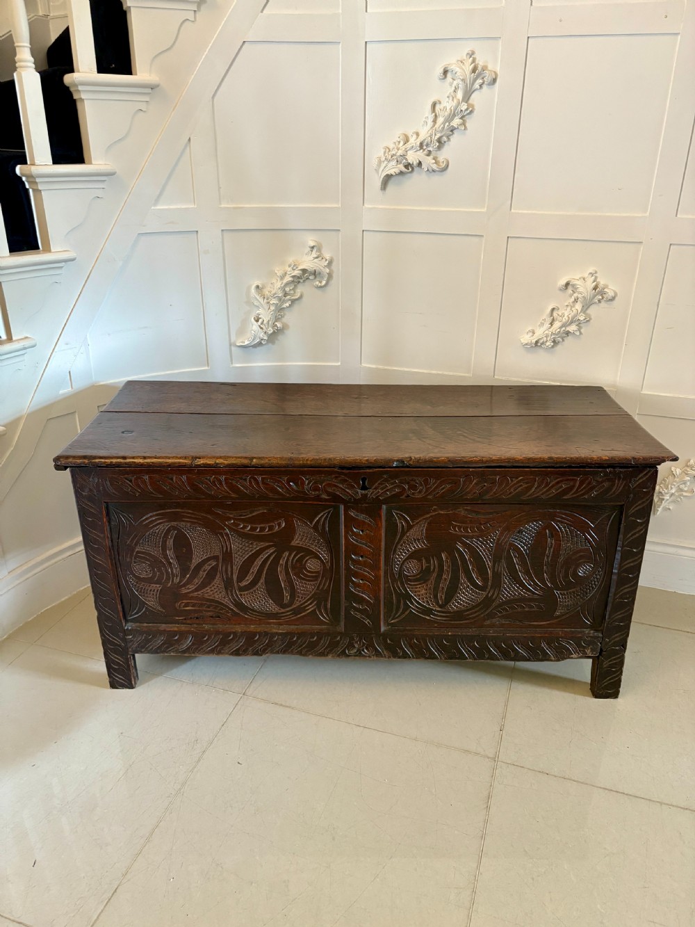 Antique 17th Century Quality Carved Oak Coffer