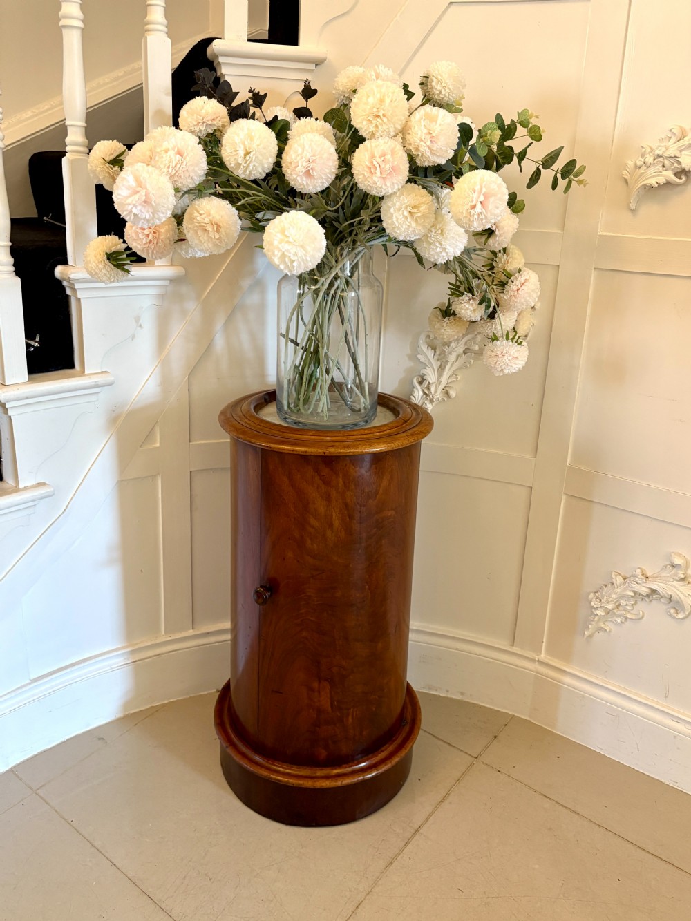 Antique Victorian Quality Round Figured Mahogany Pedestal Cupboard  View II