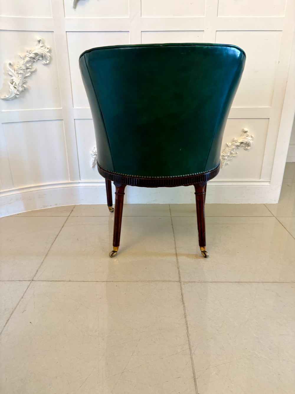Superb Quality Pair of Antique Victorian Green Leather Desk Chairs View III