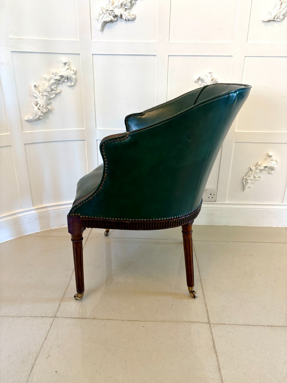 Superb Quality Pair of Antique Victorian Green Leather Desk Chairs View IV