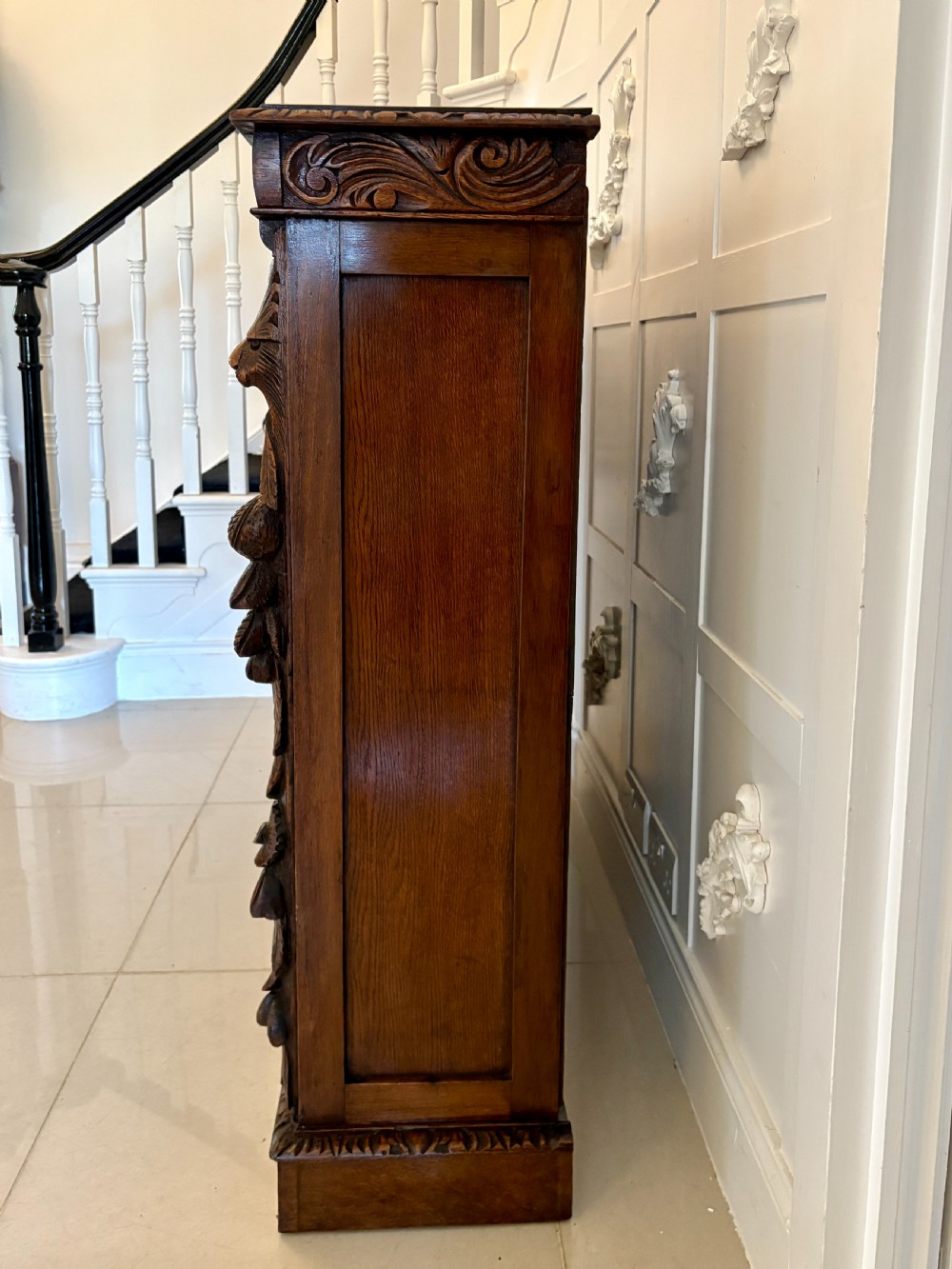 Antique Victorian Carved Oak Open Bookcase View IX