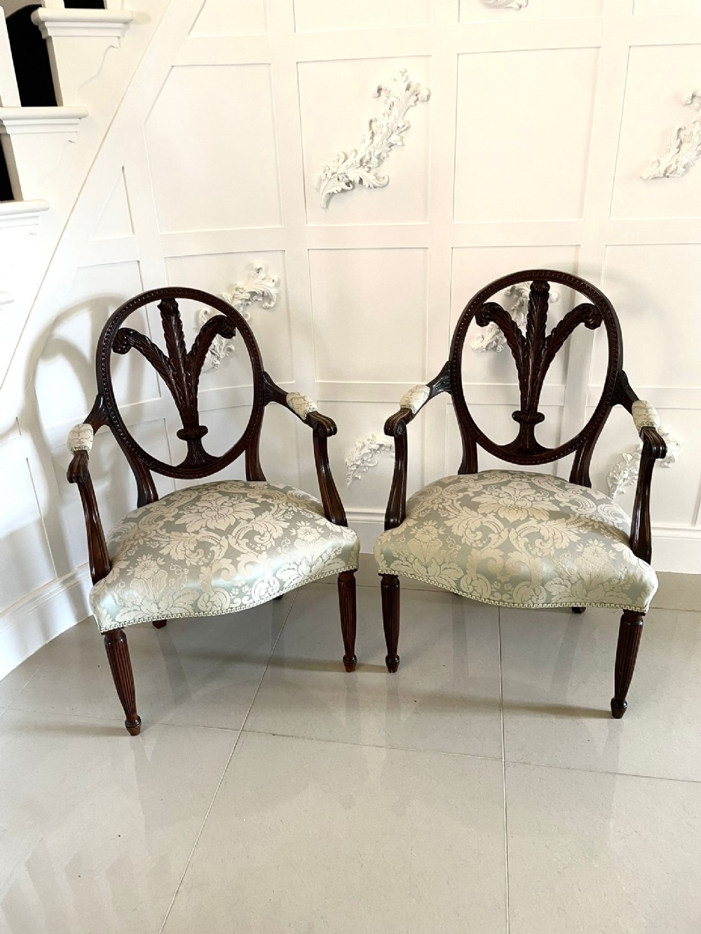 Fine Quality Pair of Antique Carved Mahogany Armchairs 