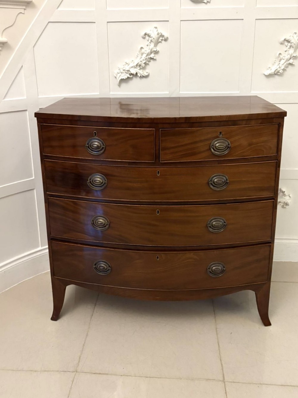 Antique George III Quality Mahogany Bow Fronted Chest of 5 Drawers 