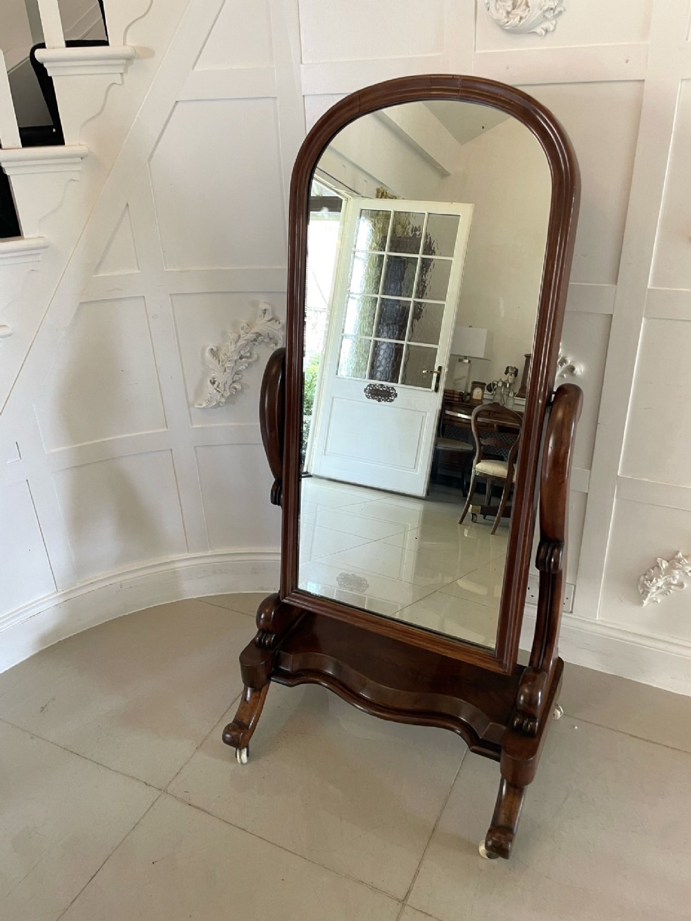 Antique Victorian Quality Mahogany Cheval Mirror