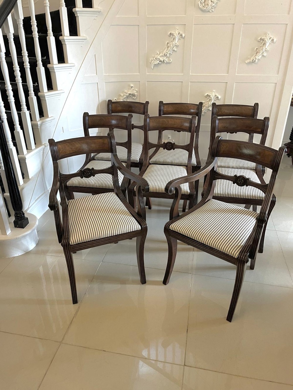 Fine Quality Set of 8 Antique Regency Mahogany Dining Chairs