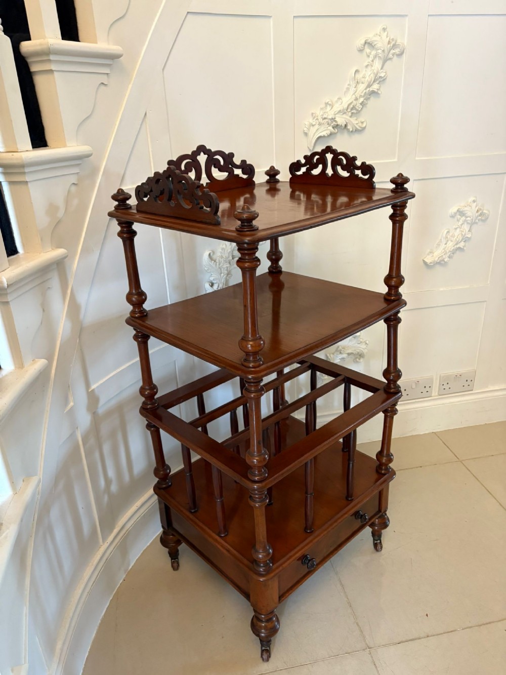 Antique Victorian Quality Mahogany Free Standing Canterbury Whatnot 