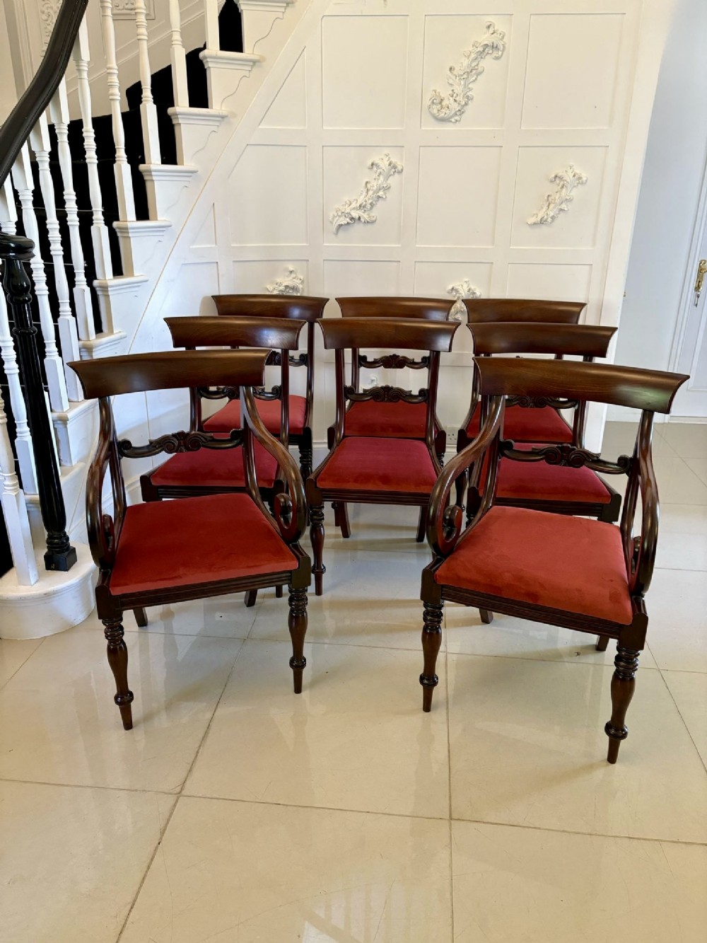 Set of 8 Antique Regency Quality Mahogany Dining Chairs