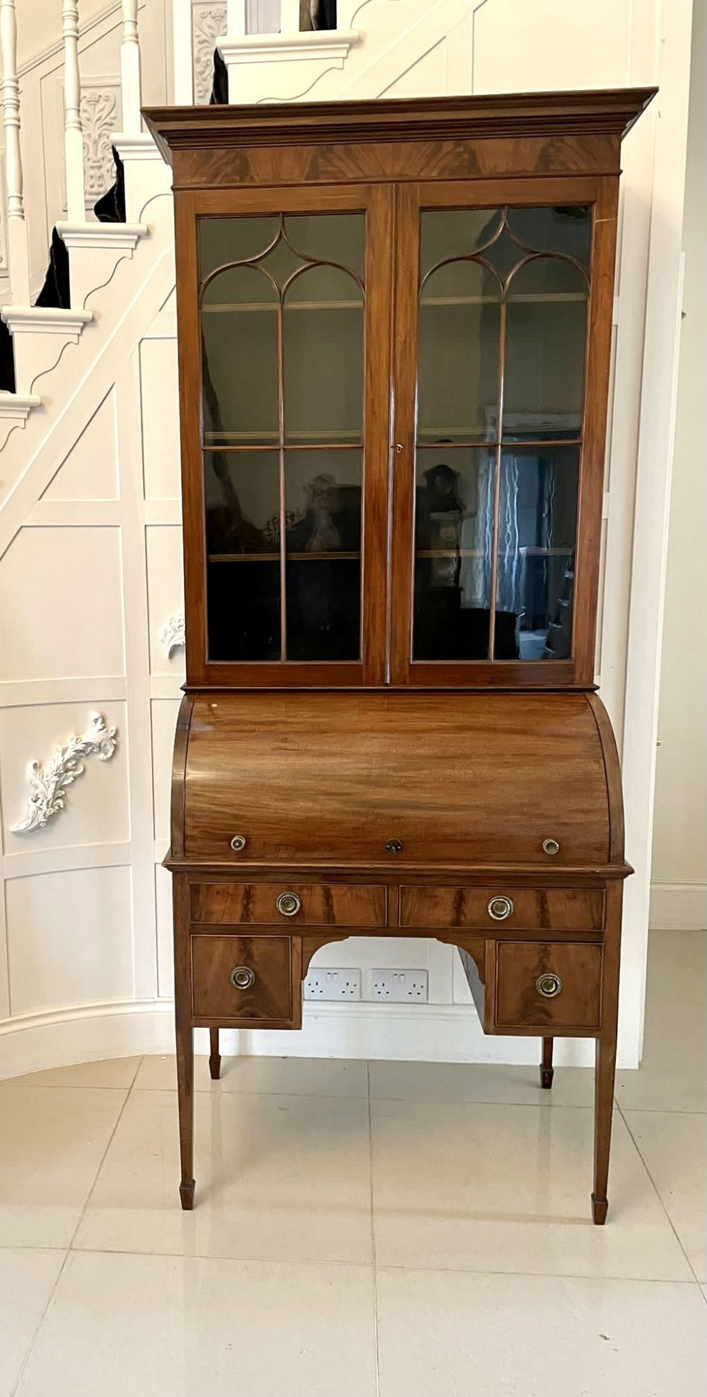 Antique Edwardian Quality Mahogany Cylinder Bookcase 