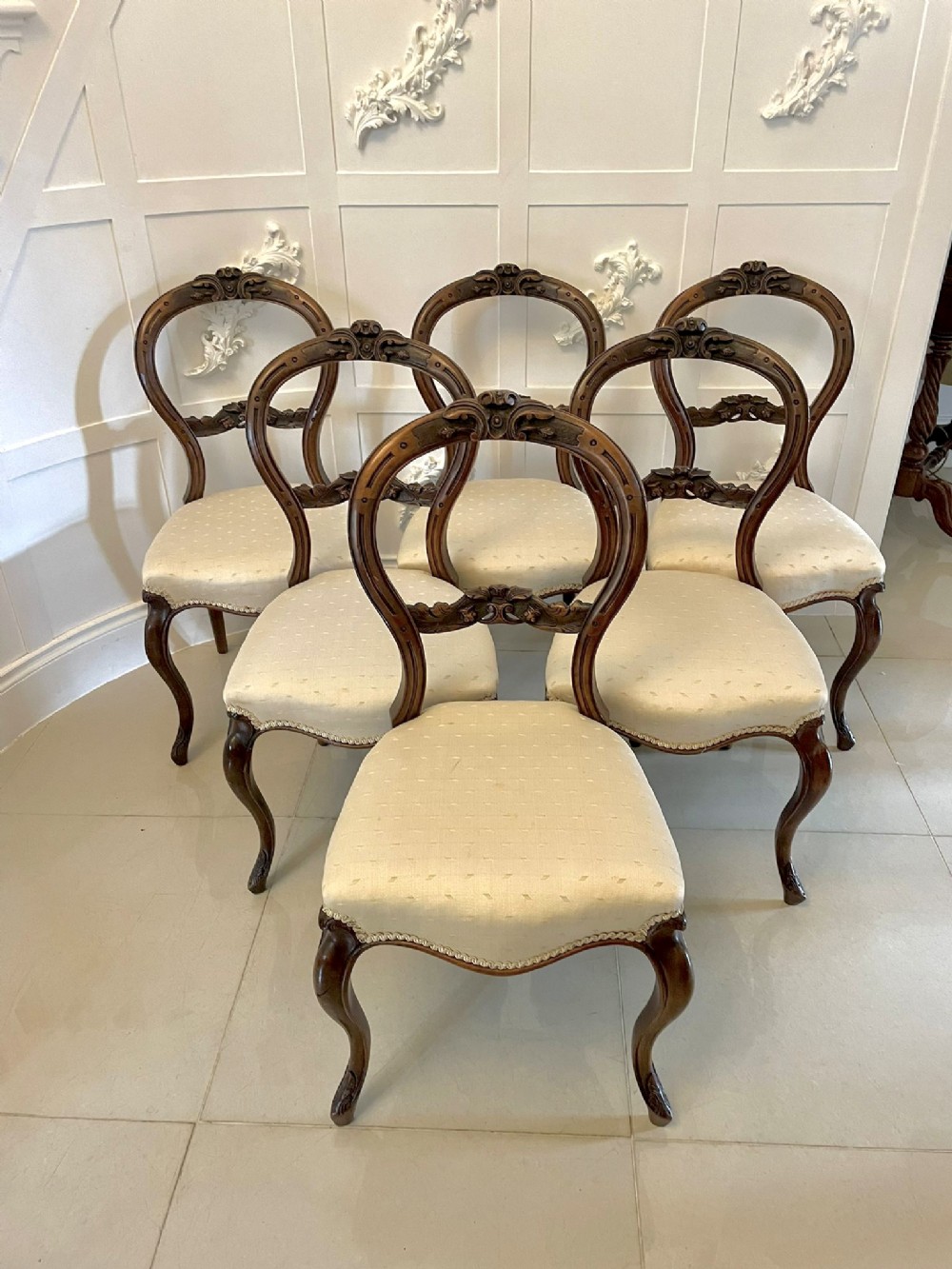 Set of 6 Antique Victorian Quality Carved Walnut Dining Chairs