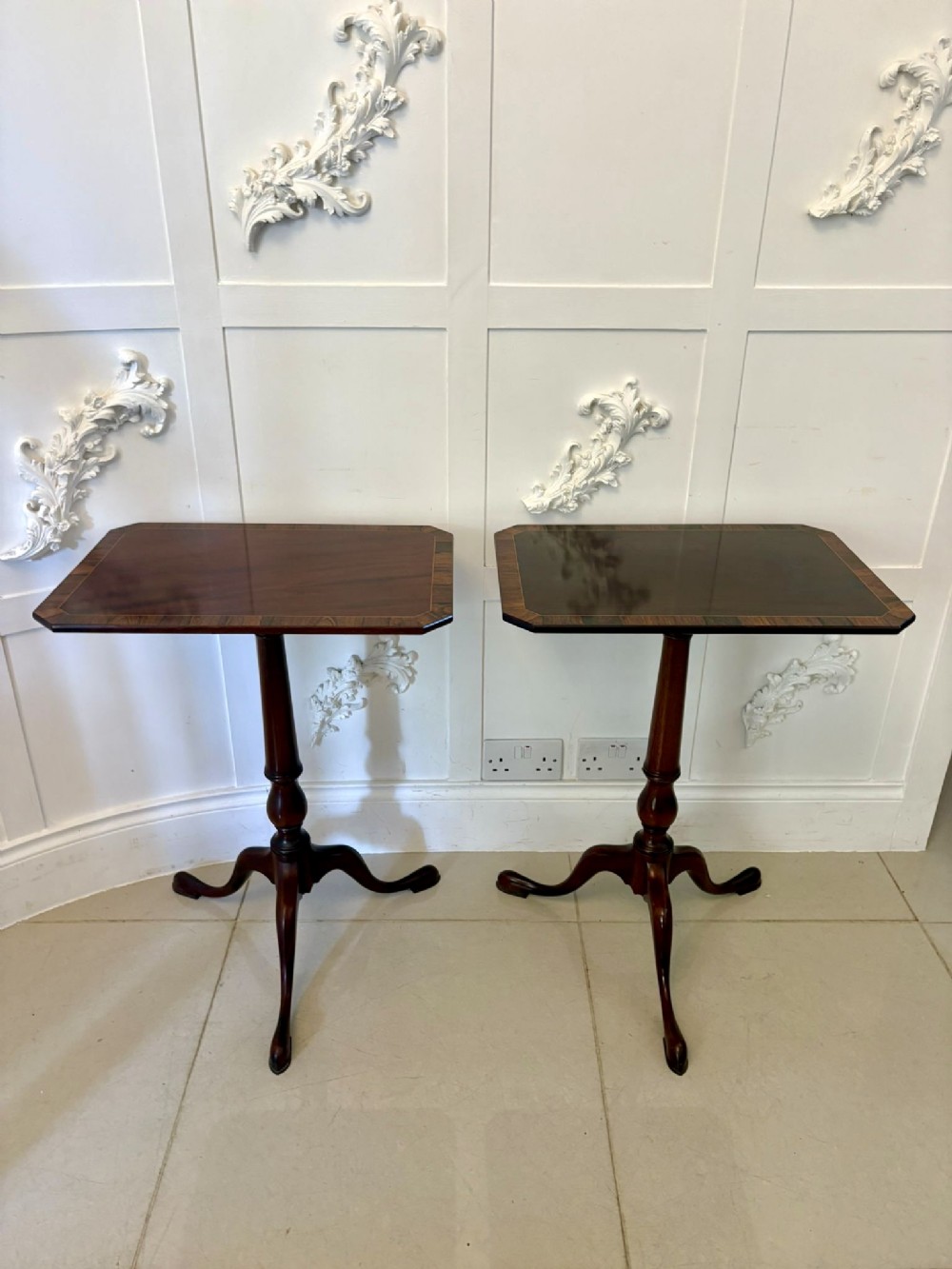 Superb Quality Pair of Antique Figured Mahogany Lamp/Bedside Tables