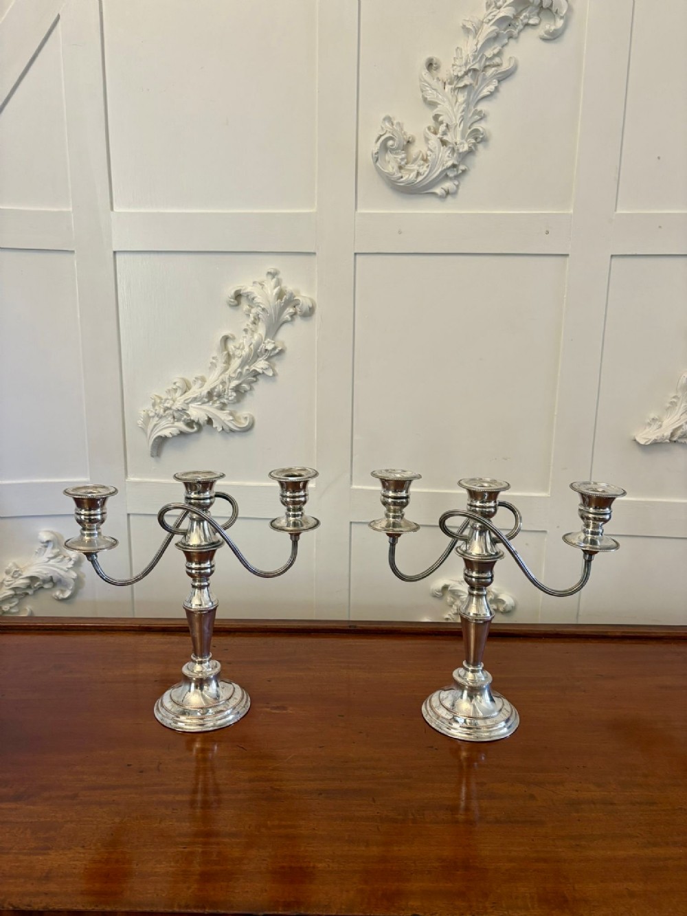 Pair of Antique Edwardian Quality Silver Plated Candelabra 