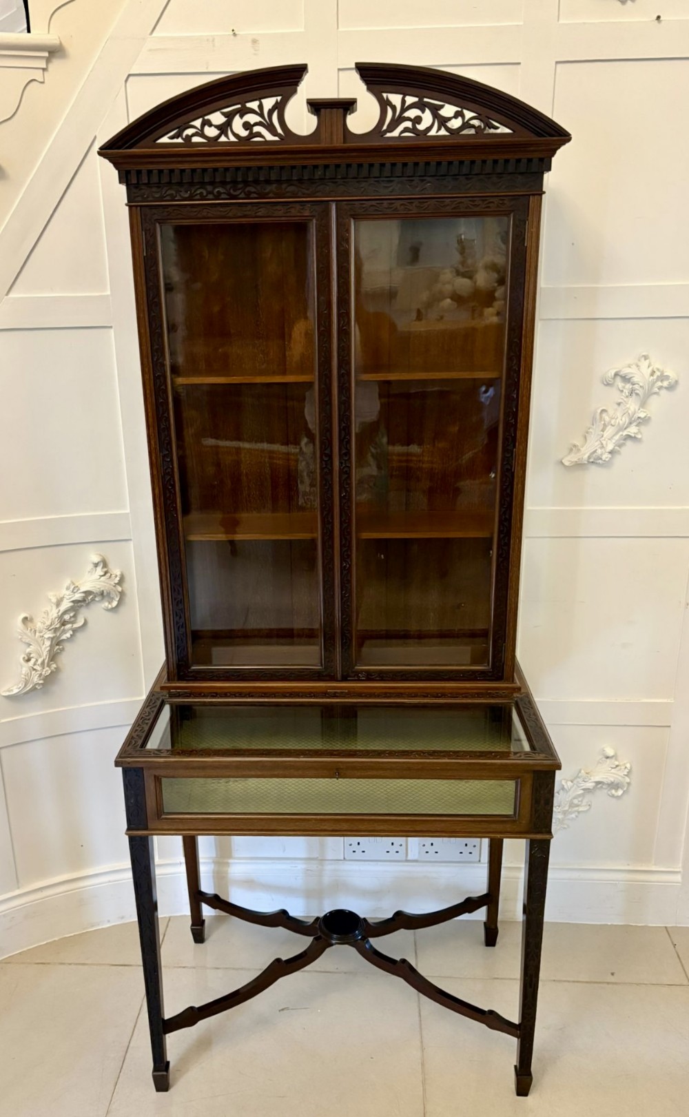 Antique Victorian Quality Carved Mahogany Bijouterie Display Cabinet