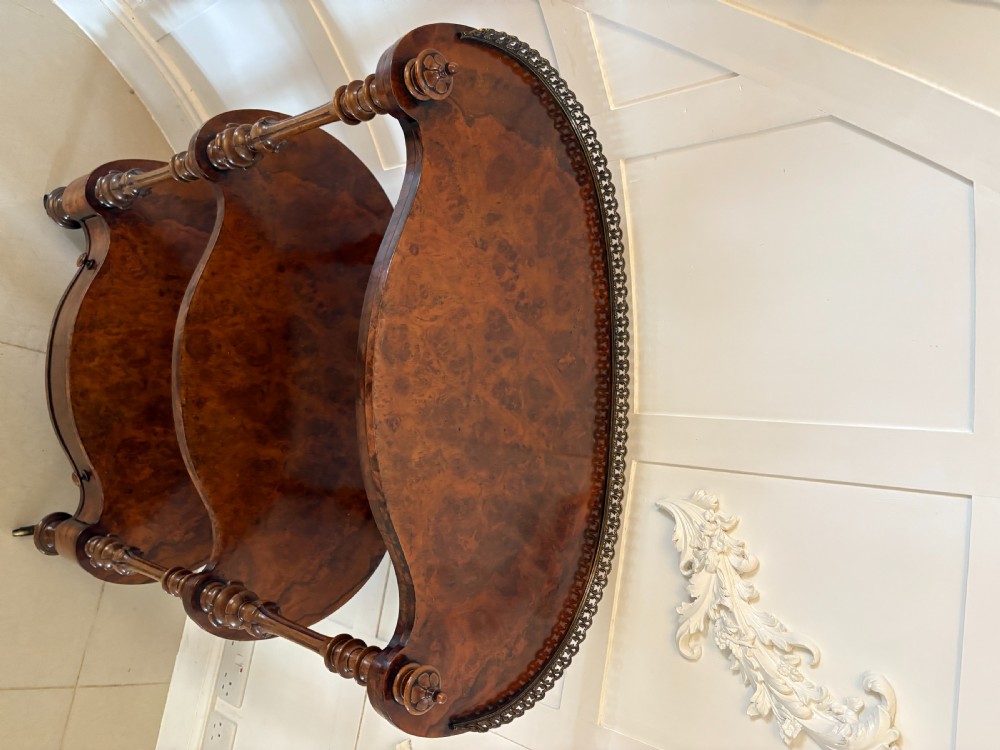 Outstanding Quality Antique Victorian Burr Walnut Serpentine Shaped Whatnot View XVI