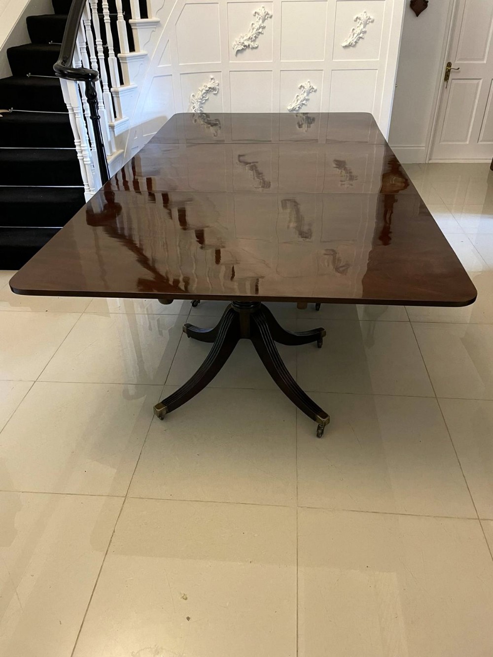 Large Antique George III Outstanding Quality Figured Mahogany 3 Pilar Dining Table 