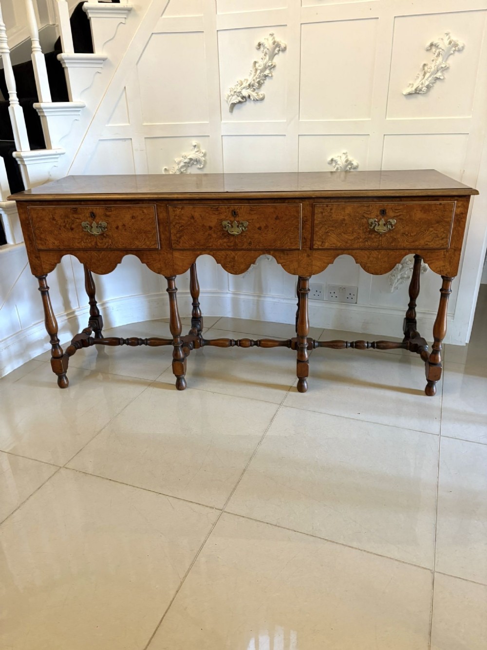 Unusual Antique Edwardian Quality Burr Walnut Dresser Base