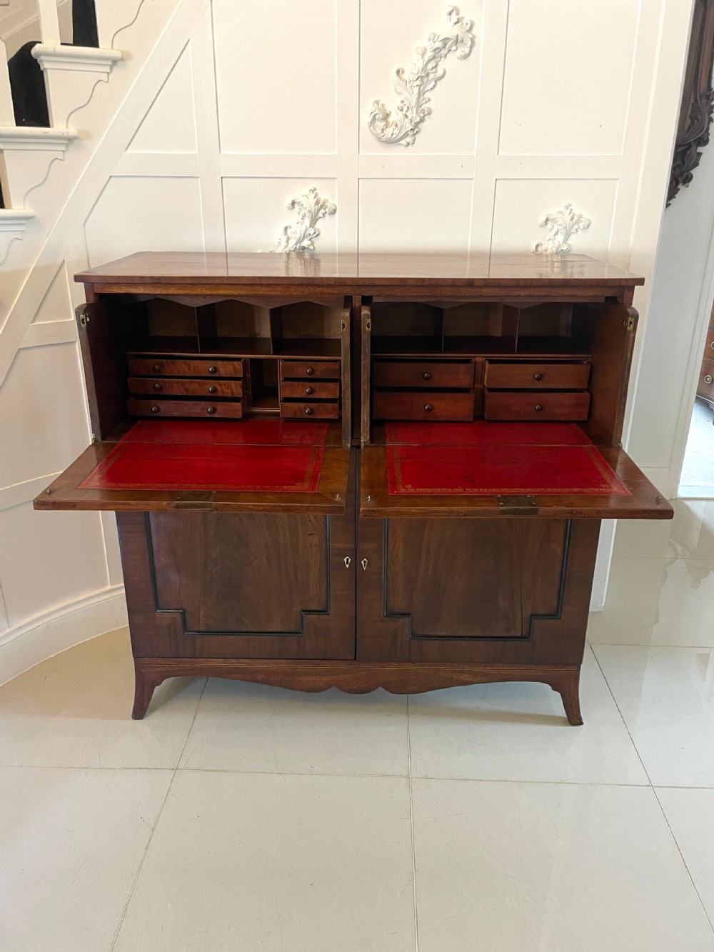 Unusual Antique George III Quality Figured Mahogany Double Secretaire Desk View IX