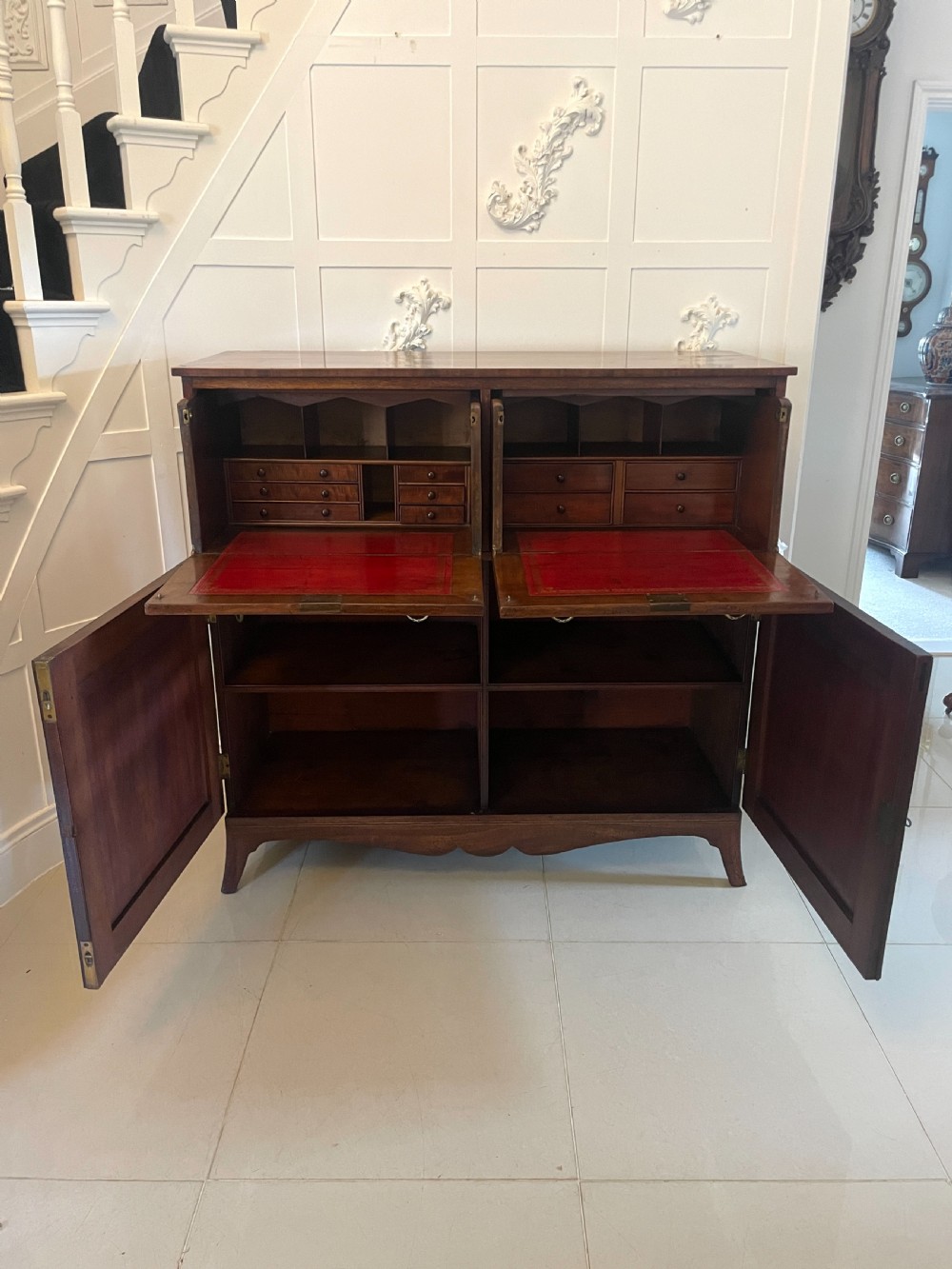 Unusual Antique George III Quality Figured Mahogany Double Secretaire Desk View X