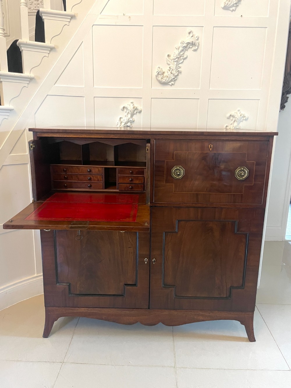 Unusual Antique George III Quality Figured Mahogany Double Secretaire Desk View XII