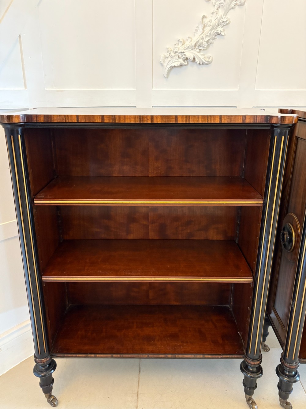 Superior Quality Pair of Antique Edwardian Rosewood Open Bookcases View X