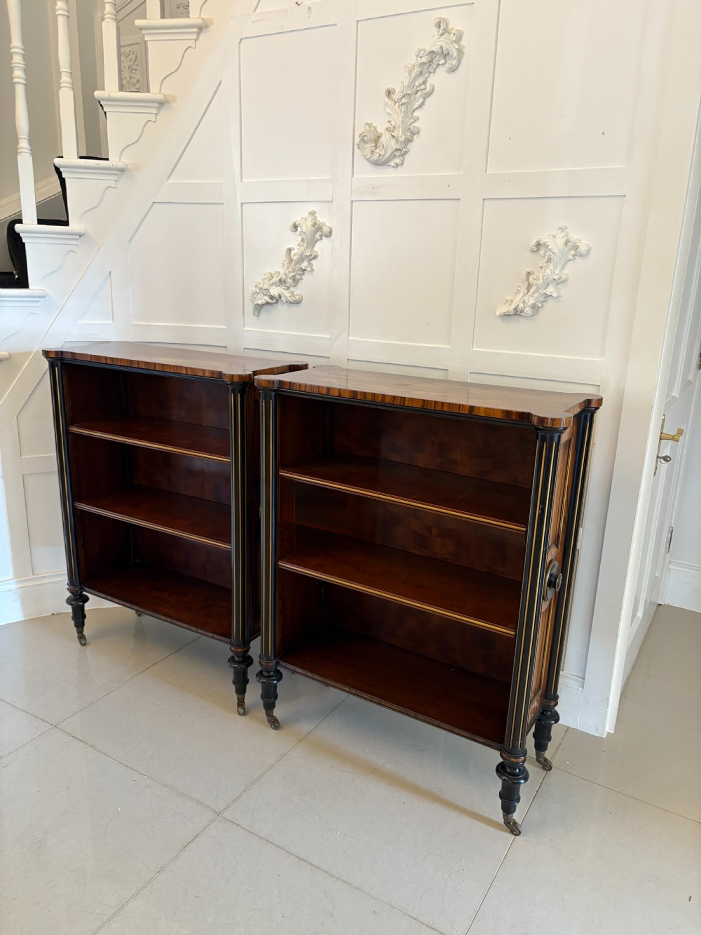 Superior Quality Pair of Antique Edwardian Rosewood Open Bookcases View XIII