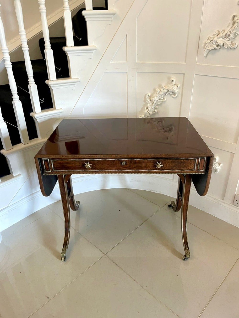 Fine Quality Small Antique Regency Brass Inlaid Rosewood Freestanding Sofa/Side Table