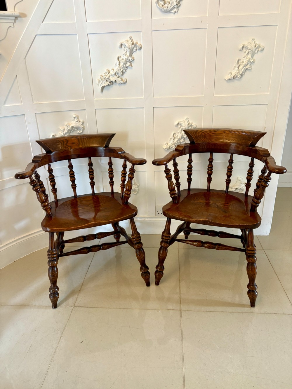 Fantastic Quality Large Pair Of Antique Victorian Smokers Bow Armchairs