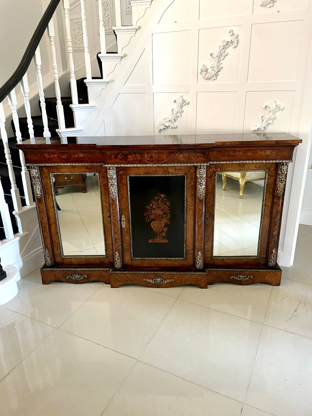 Outstanding Quality Large Antique Victorian Inlaid Floral Marquetry Burr Walnut Ormolu Mounted Credenza/Sideboard