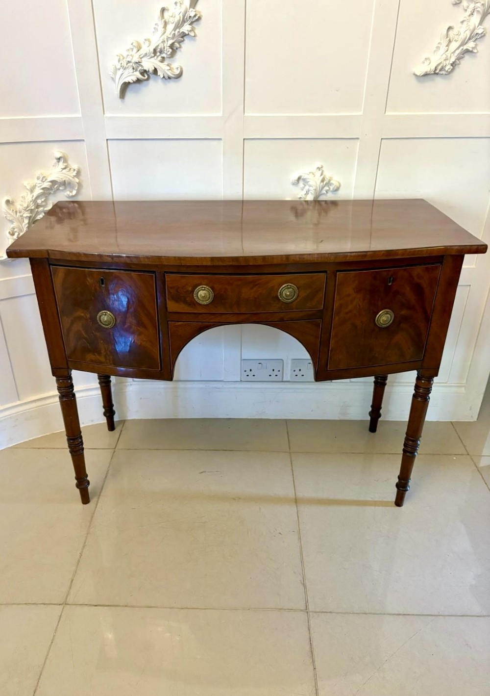 Small Antique George III Quality Figured Mahogany Bow Front Sideboard
