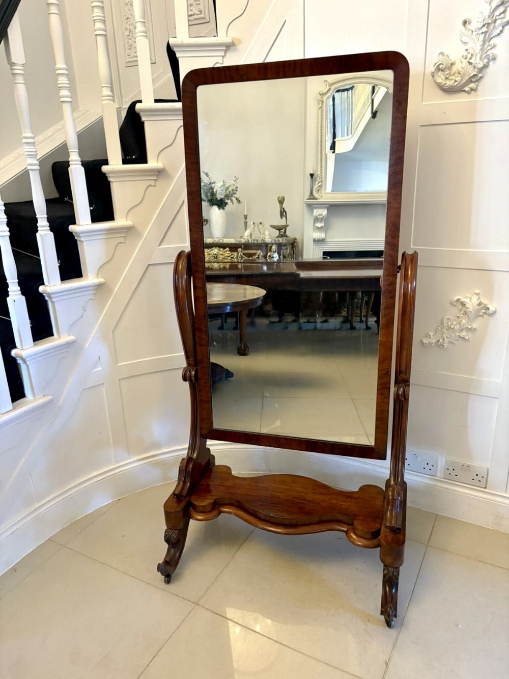 Antique Victorian Quality Mahogany Cheval Mirror