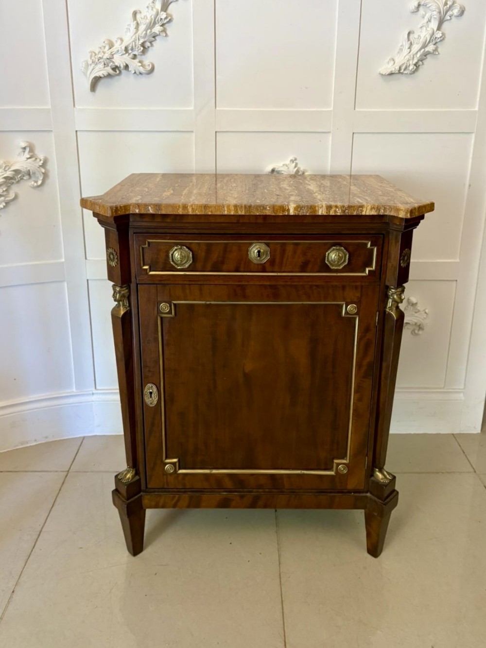 Antique 19th Century French Quality Figured Mahogany Marble Top Side Cabinet