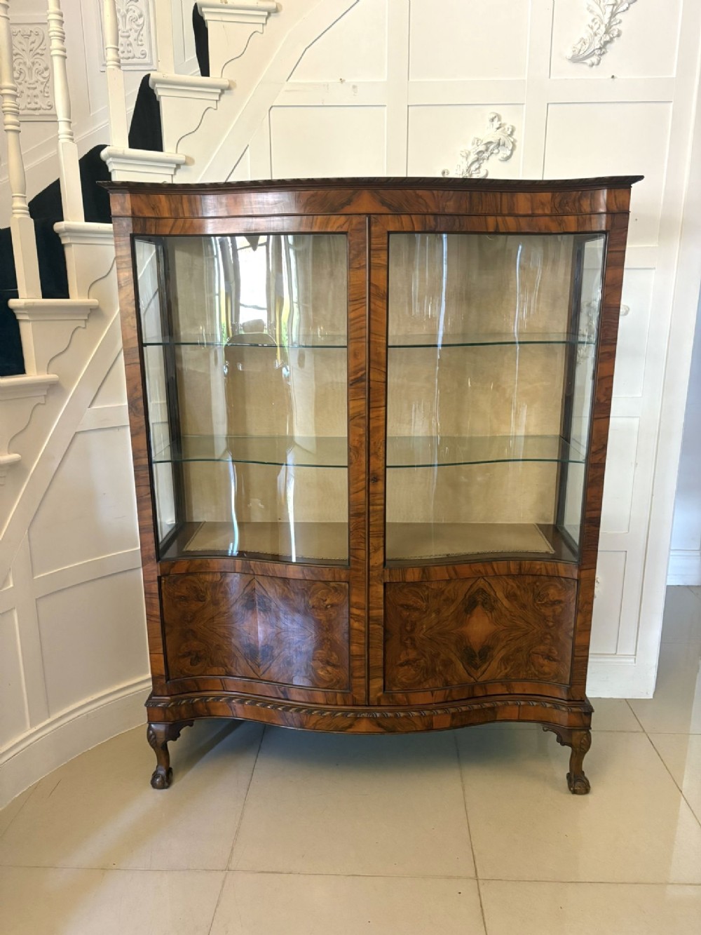 Antique Edwardian Quality Burr Walnut Display Cabinet
