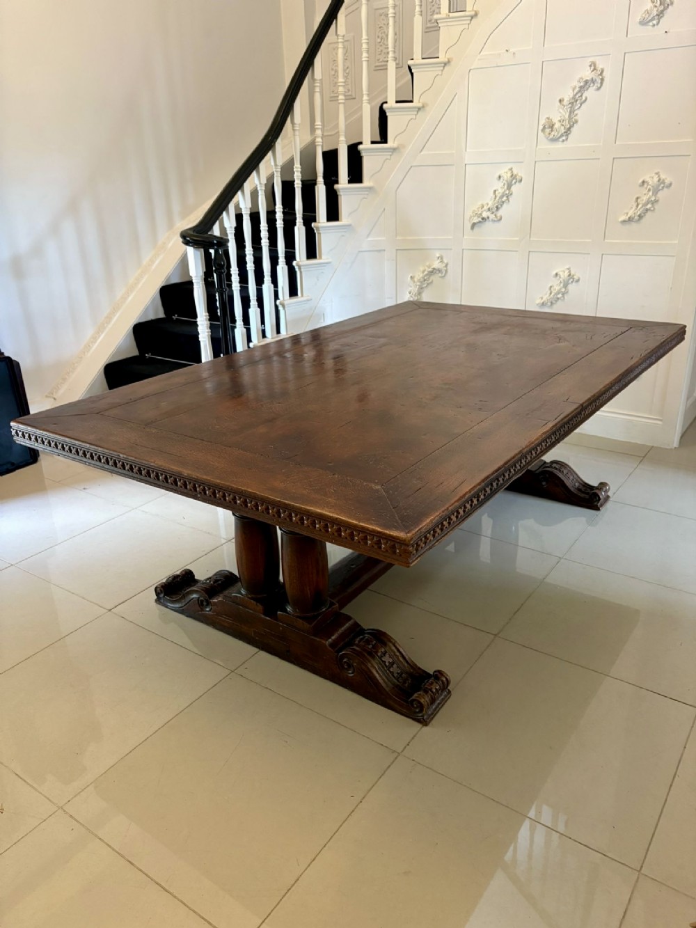 Large Antique 19th Century 12 Seater Quality Oak Refectory Dining Table