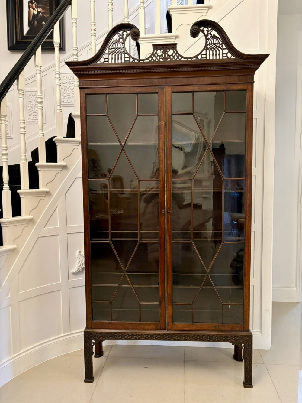 Outstanding Quality Large Antique Victorian Astral Glazed Carved Mahogany Bookcase 