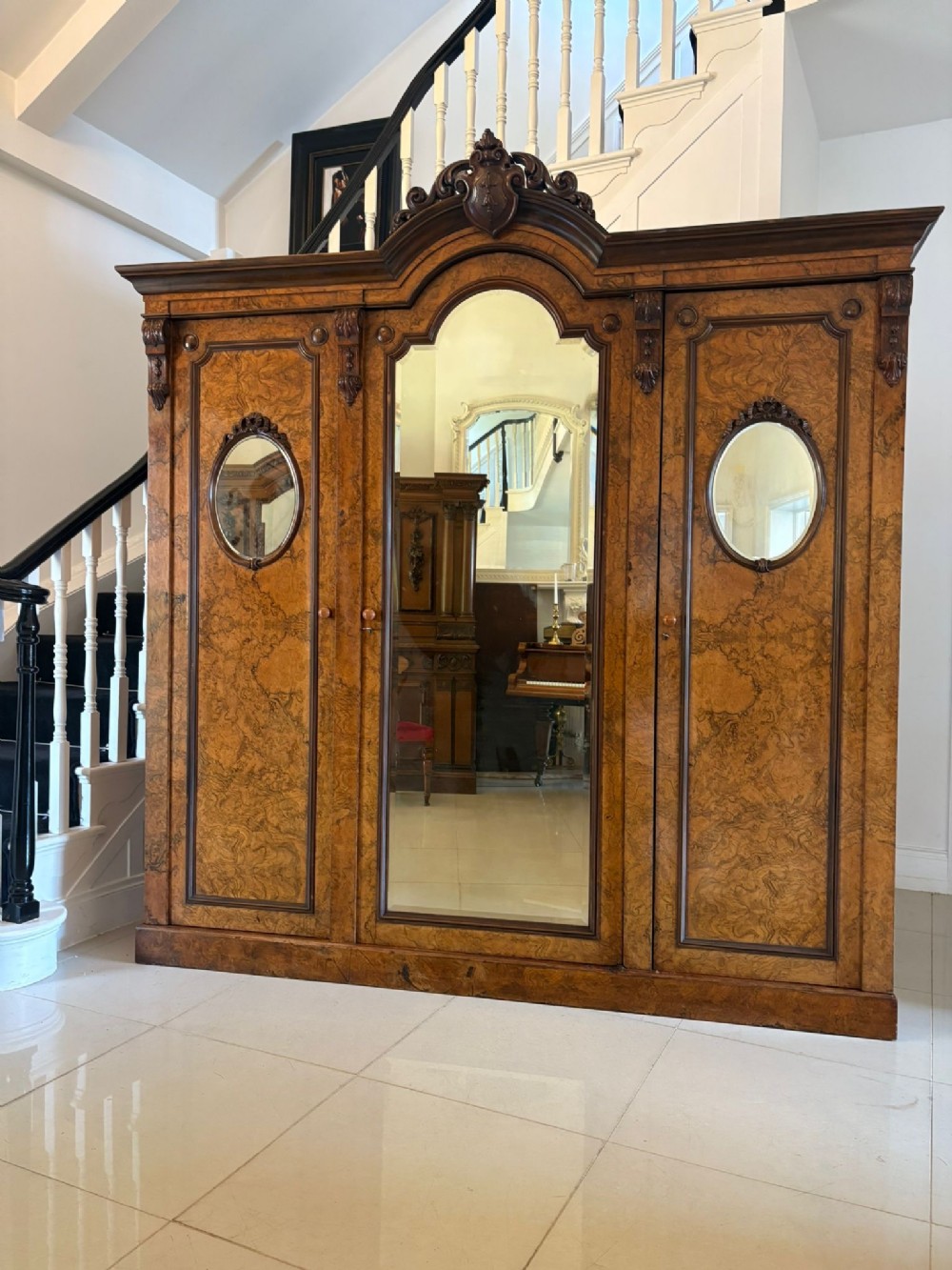 Outstanding Quality Large Antique Victorian Unusual Carved Burr Walnut 3 Door Wardrobe