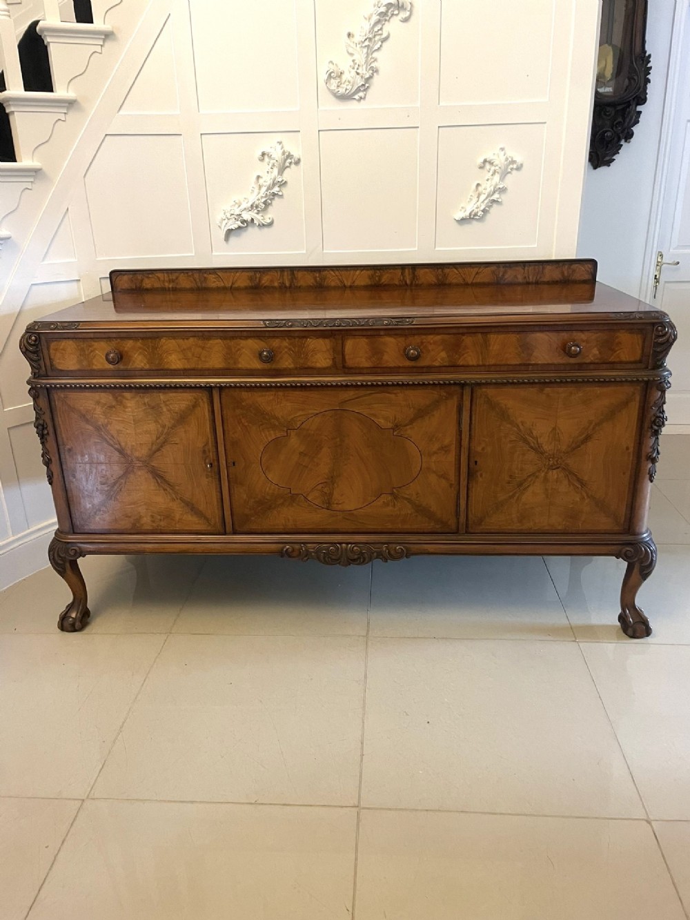 Superb Quality Antique Carved Burr Walnut Sideboard by Maple and Co.