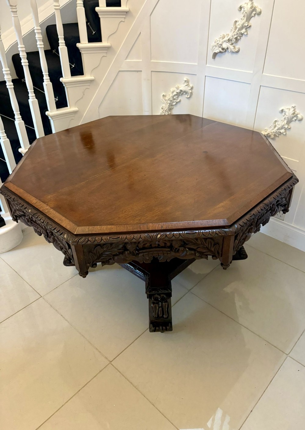 Superb Quality Large Antique Victorian Carved Oak Centre/Dining Table 