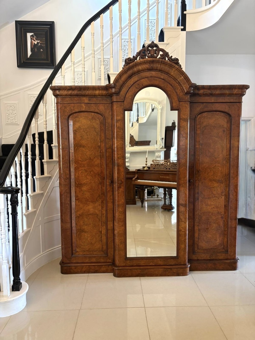 Outstanding Quality Large Antique Victorian Burr Walnut 3 Door Wardrobe