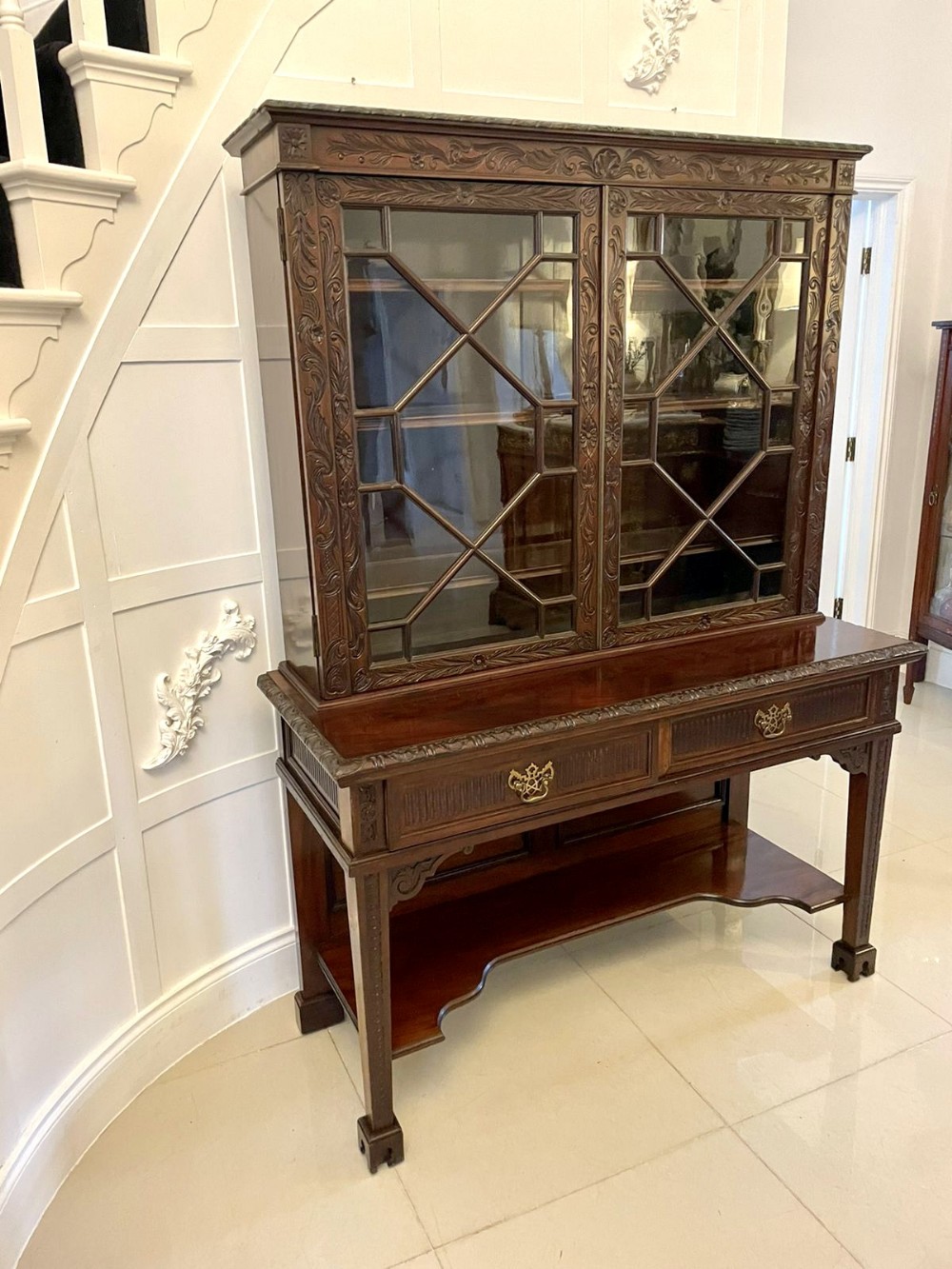 Antique Victorian Quality Carved Mahogany Display Cabinet by James Winter & Sons, London