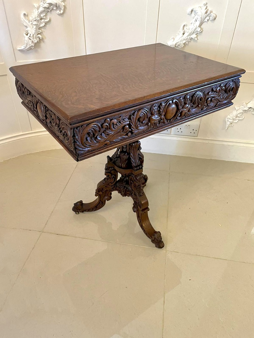 Outstanding Quality Antique Victorian Carved Oak Centre Table