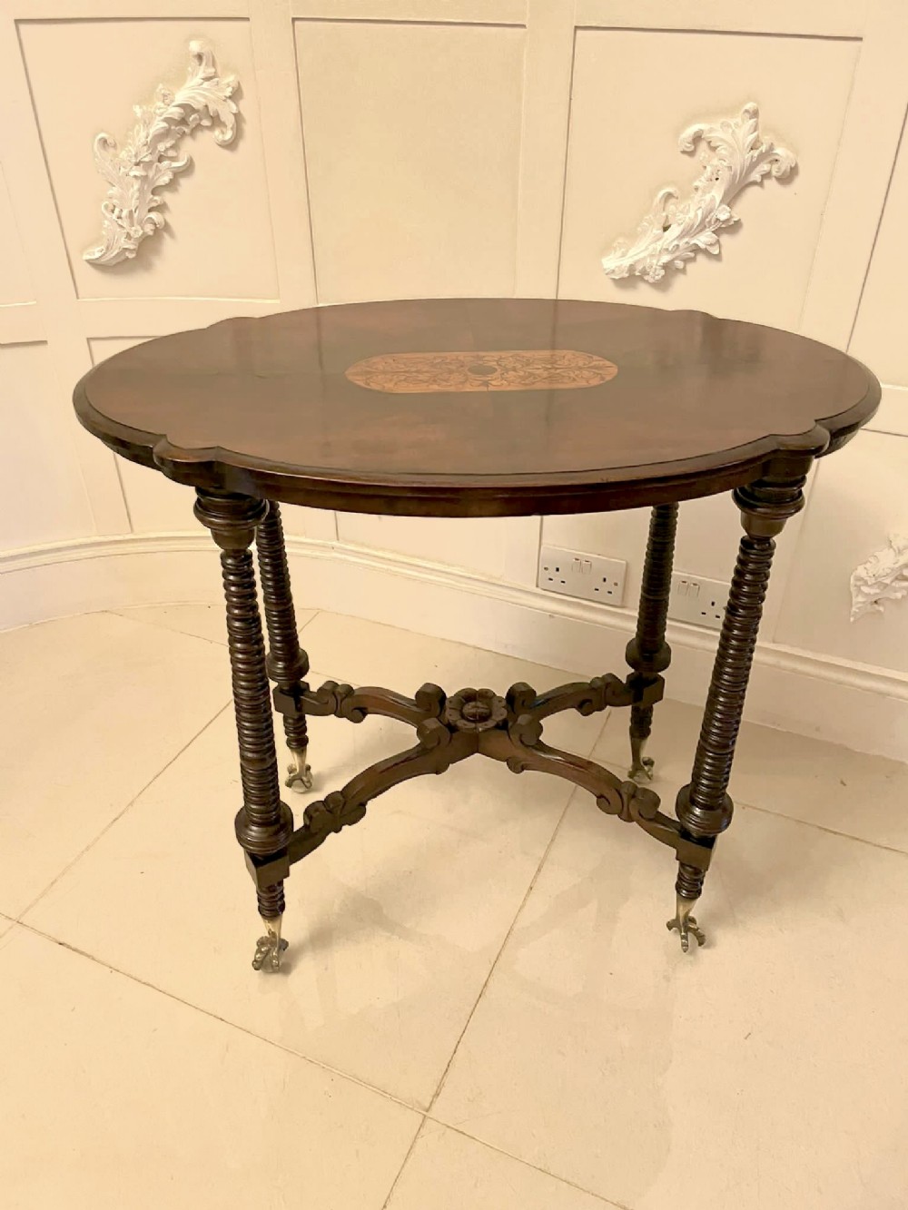  Unusual Antique Victorian Quality Burr Walnut Inlaid Lamp Table