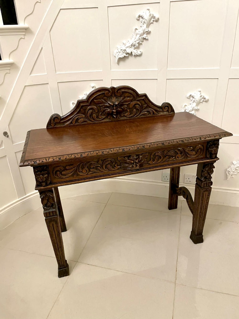 Antique Victorian Quality Carved Oak Side Table