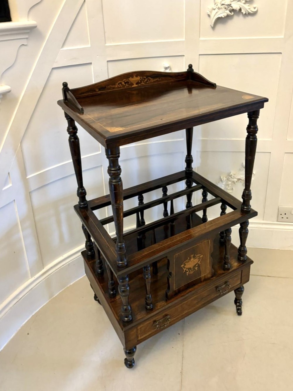 Antique Victorian Quality Rosewood Inlaid Canterbury 