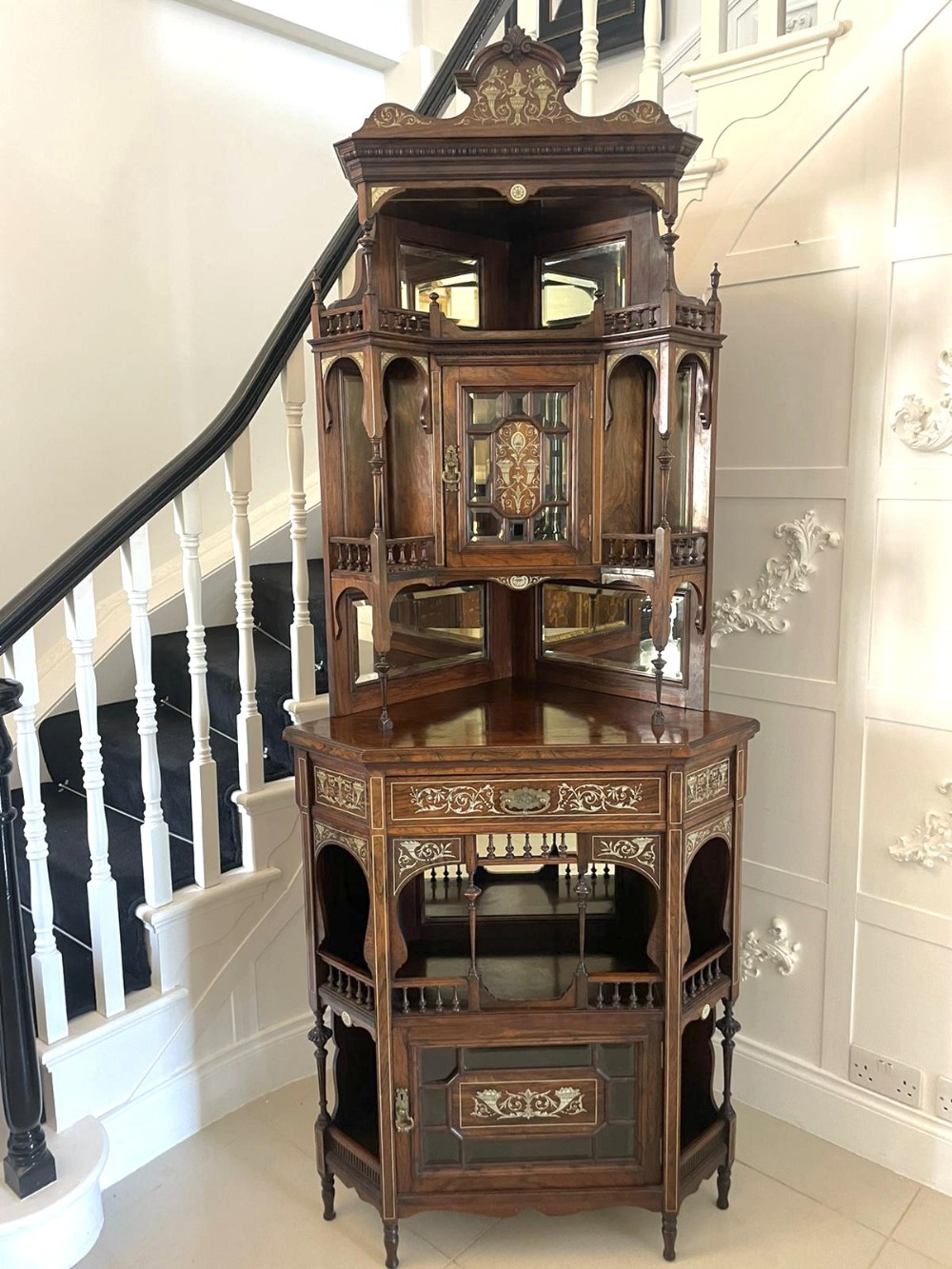 Outstanding Quality Antique Victorian Rosewood Inlaid Corner Cabinet by Maple & Co.