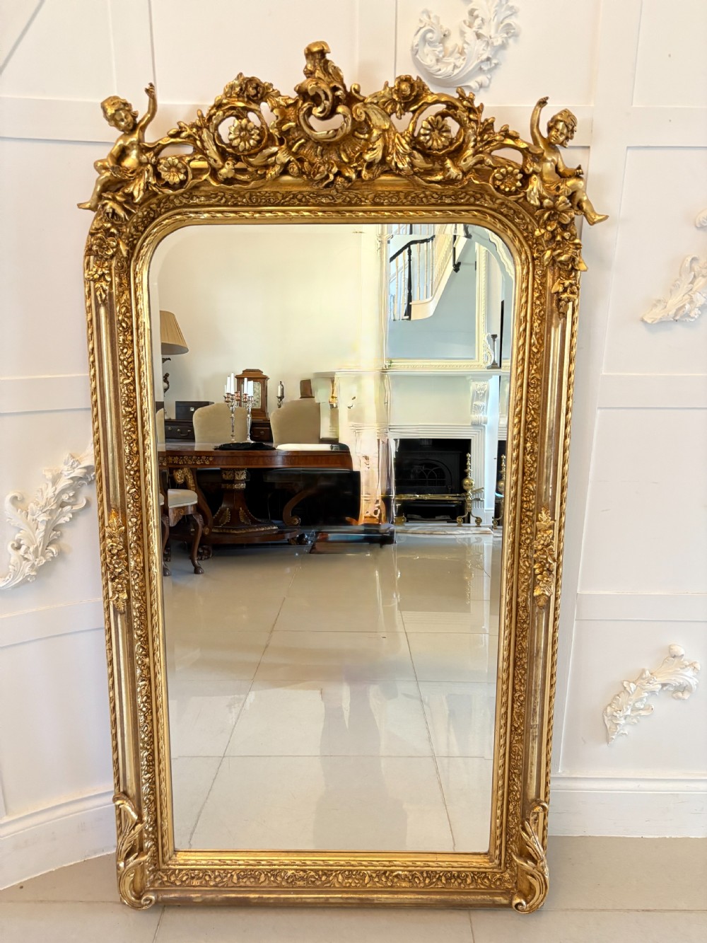 Outstanding Quality Antique Edwardian Carved Gilded Frame Wall Mirror